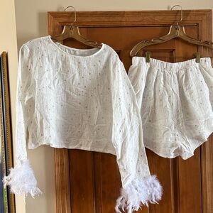 White Feather Trim Lounge Set